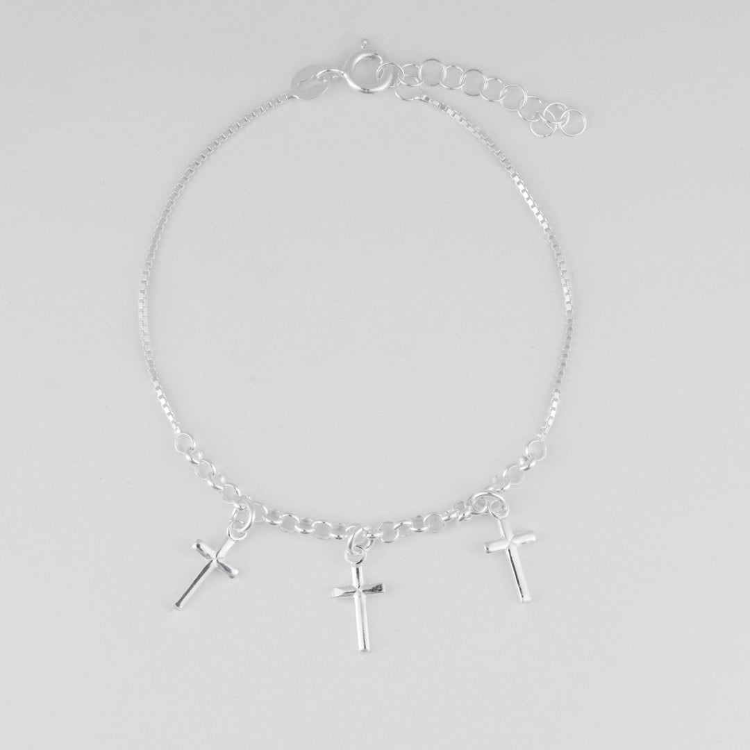 PULSERA VENECIANA CON AROS CRUCES COLGANTES 3MM