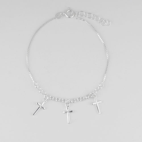 PULSERA VENECIANA CON AROS CRUCES COLGANTES 3MM