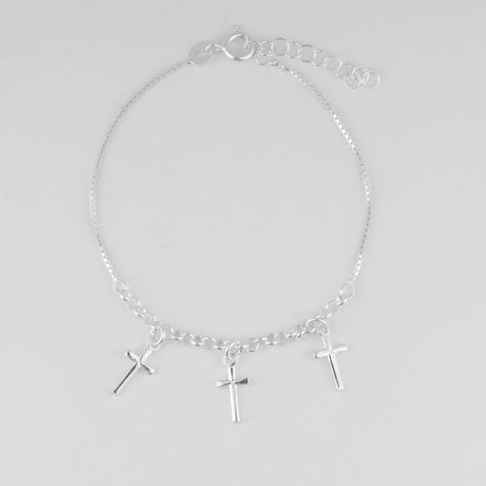 PULSERA VENECIANA CON AROS CRUCES COLGANTES 3MM