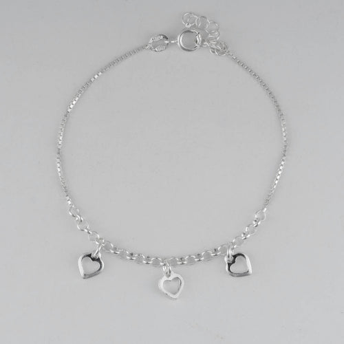 PULSERA VENECIANA CON AROS CORAZONES COLGANTES 3MM