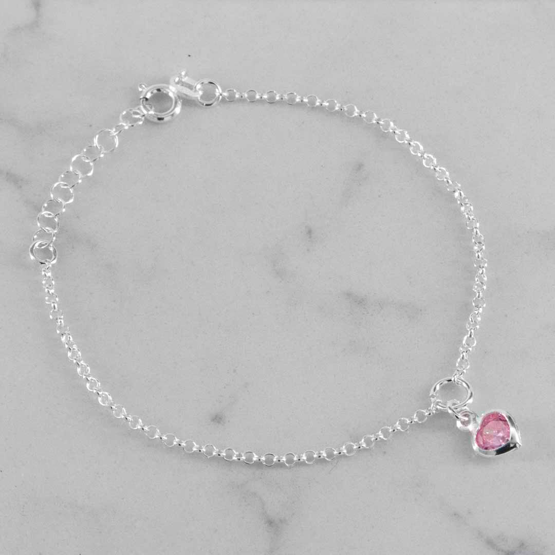 TOBILLERA DIJE CORAZON CRISTAL ROSADO 2MM