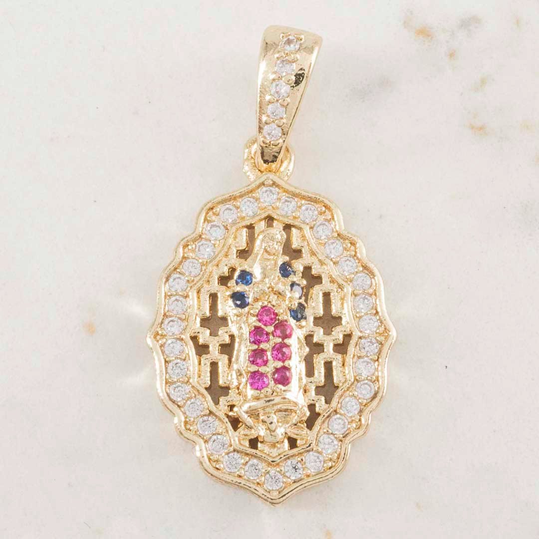 DIJE MEDALLA GUADALUPE BORDES CIRCONIAS 19mm x 12.5mm