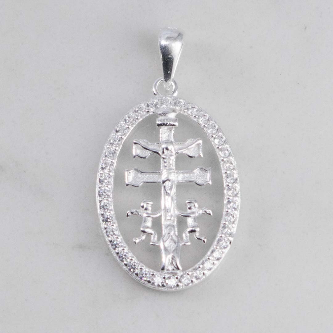 DIJE OVALO CRUZ CARAVACA GRANDE CIRCONES