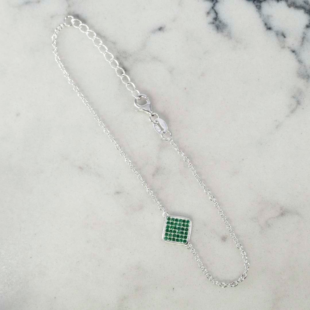 PULSERA JUEGO ROMBO CIRCONES ESMERALDA 15CM