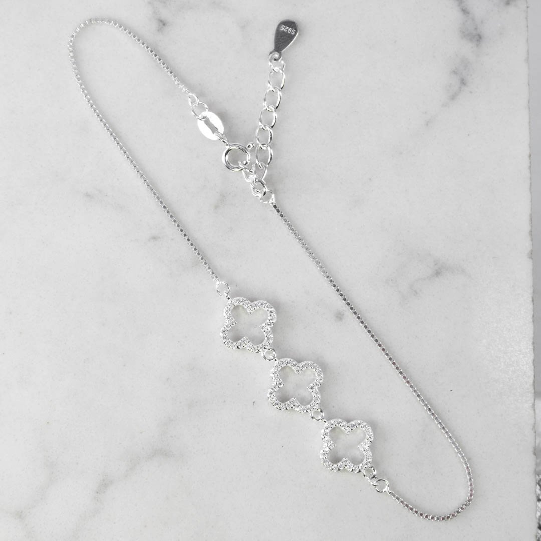 PULSERA SILUETA TREBOL CIRCONES X3 21CM