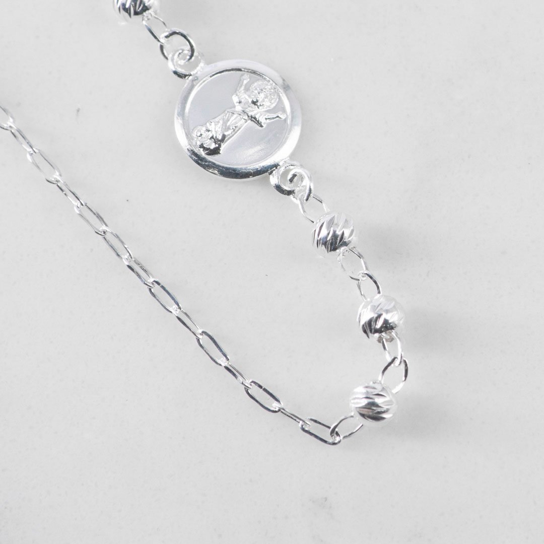 PULSERA DIVINO NIÑO BALINES MARTILLADOS 4MM-19CM