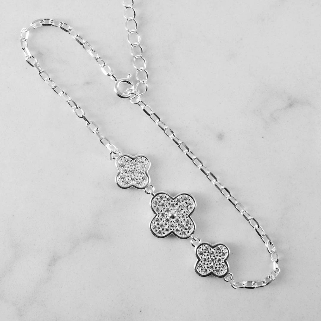 PULSERA 3 TREBOLES CIRCONES 17CM