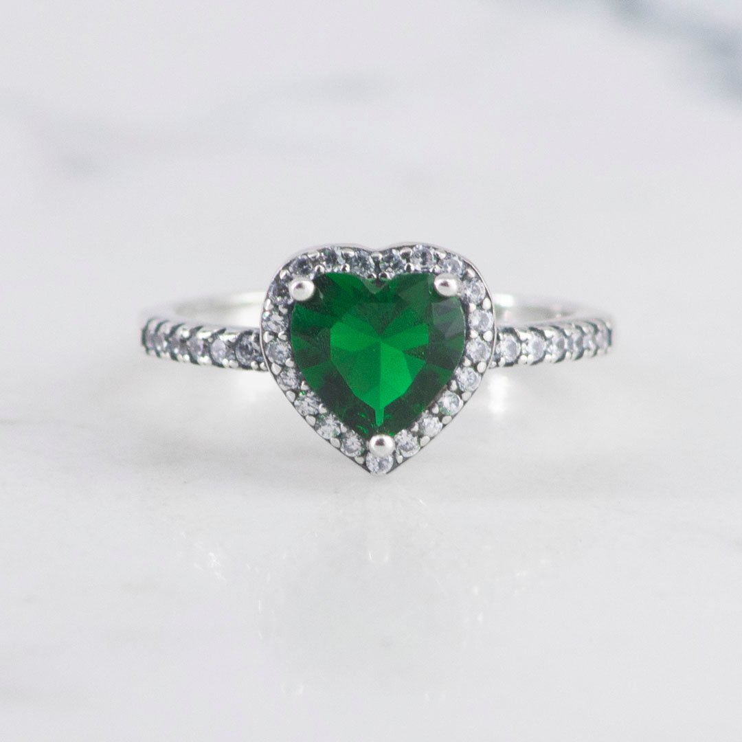 ANILLO SOLITARIO CIRCONES CORAZON ESMERALDA