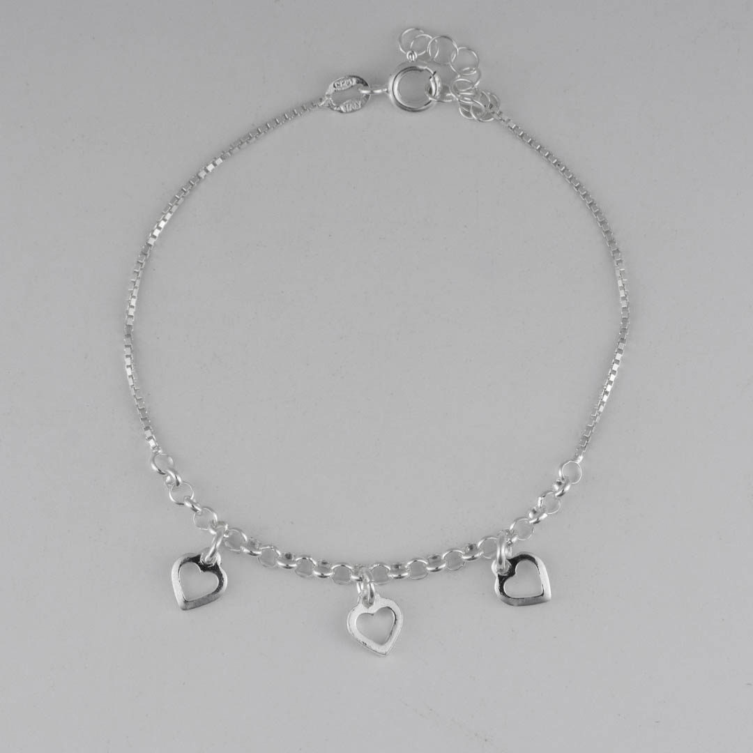 PULSERA VENECIANA CON AROS CORAZONES COLGANTES 3MM