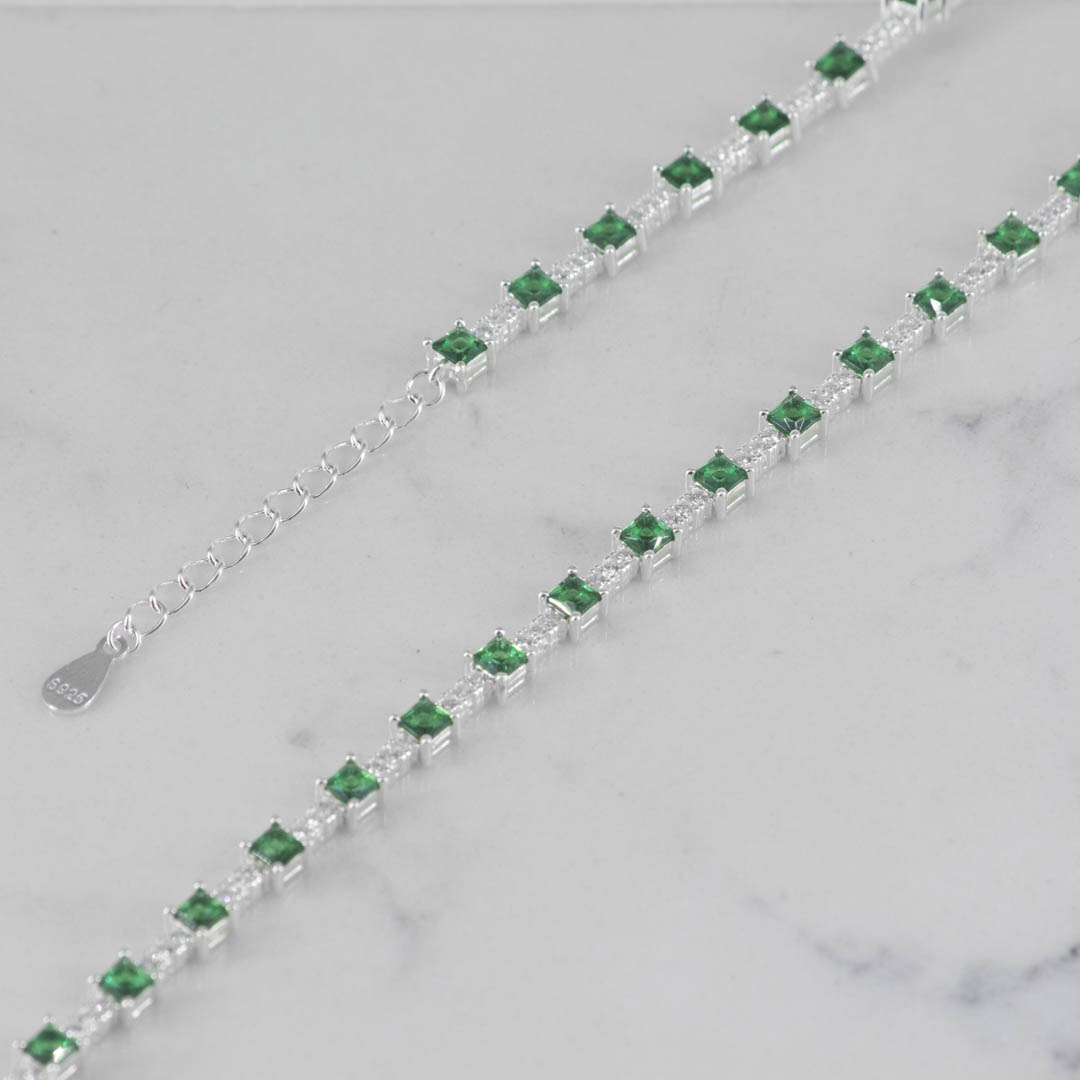 PULSERA TENNIS 2MM X TENNIS ESMERALDA 4MM- 17CM