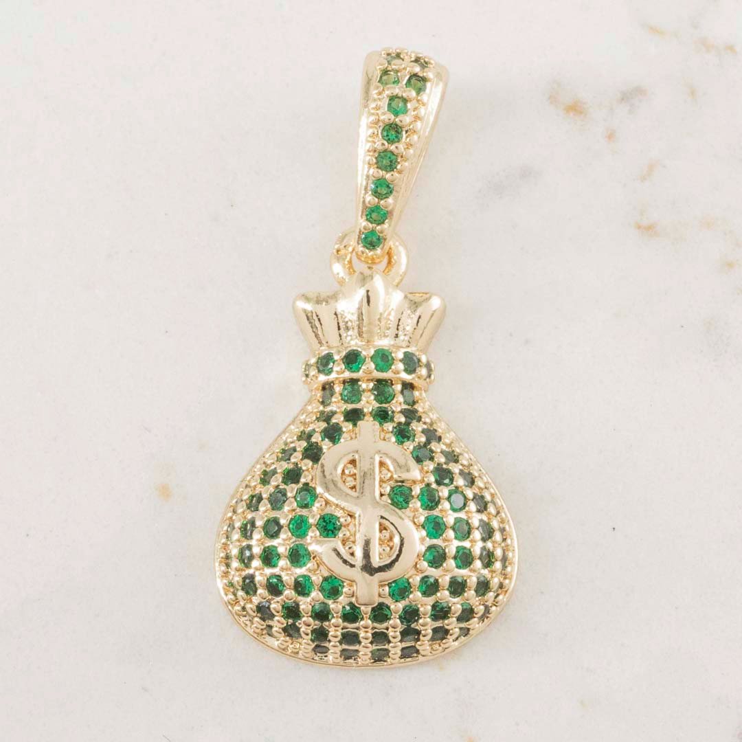 DIJE BOLSA DE DINERO ESMERALDAS 18mm x 12mm